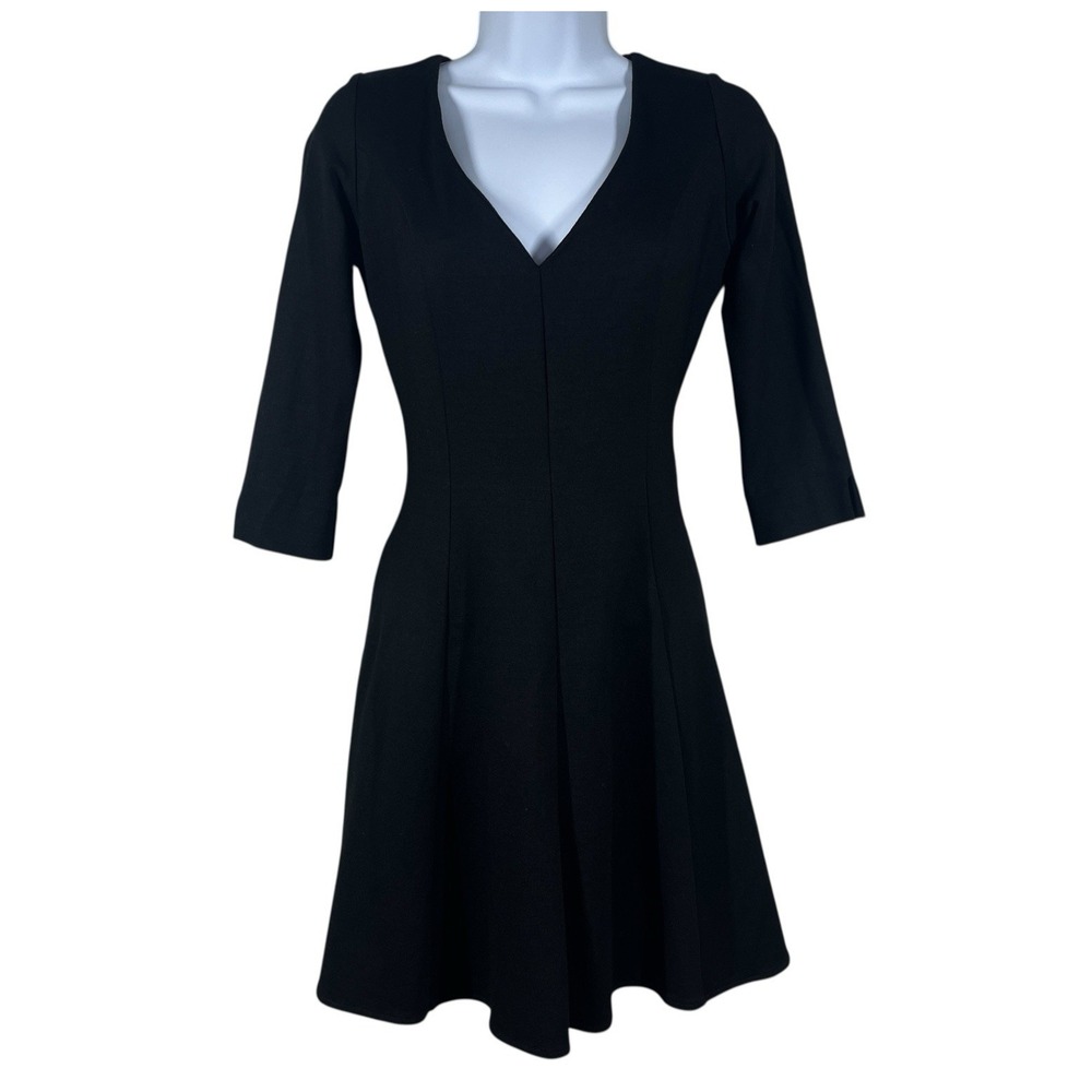 Amanda Uprichard LBD Mini Fit &‎ Flare Dress Sz S Black Stretch Jersey V-Neck